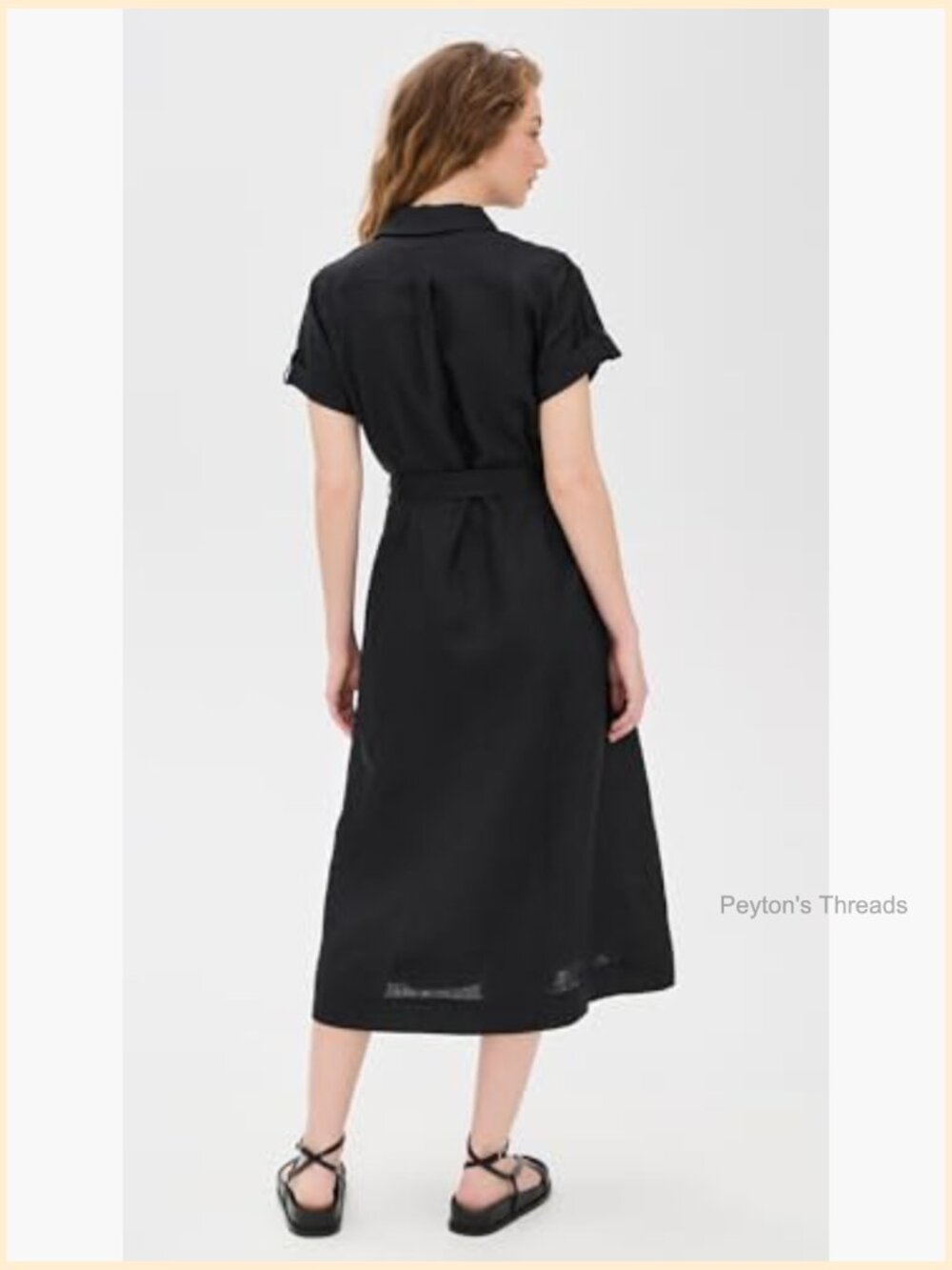 Linen Midi Dress with Collared Neck and Button Placket - Picture 3 of 6